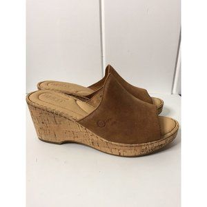 Born Lilah Platform Wedge Sandals Tan Distressed Suede Women's Shoes Size 8 39